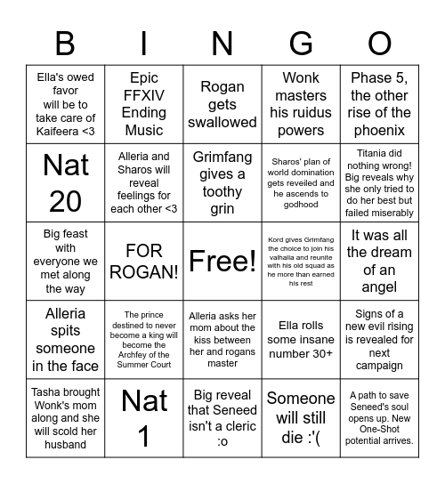 Phoenix Down Session #62 Bingo edition Bingo Card