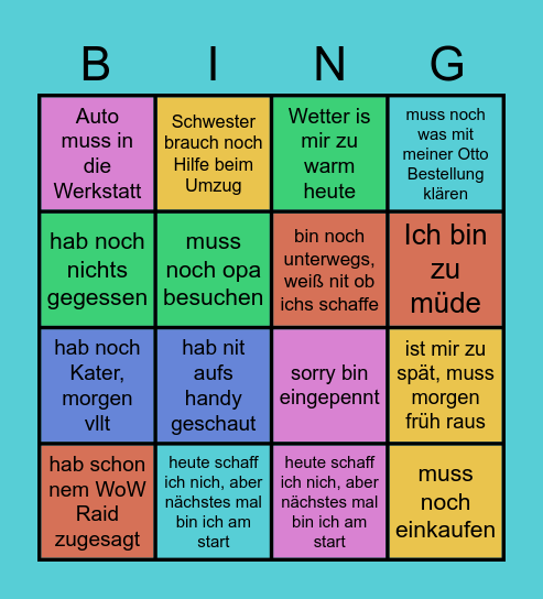 Mees Ausreden Bingo Card