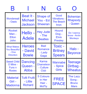 Musical Bingo Card