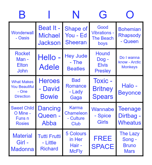 Musical Bingo Card