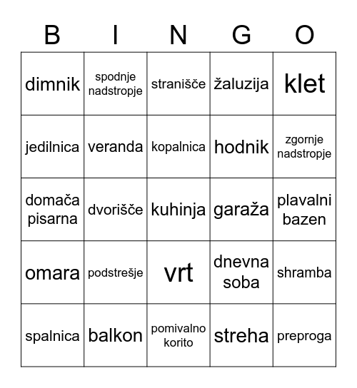 Home Bingo Card