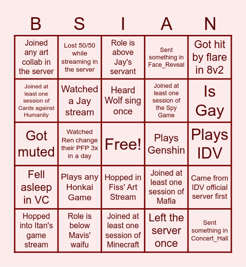 Asian Lounge Bingo Card
