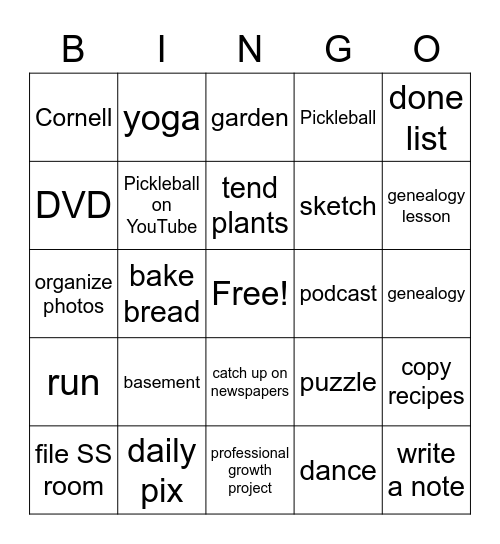 Weekly Bingo Card