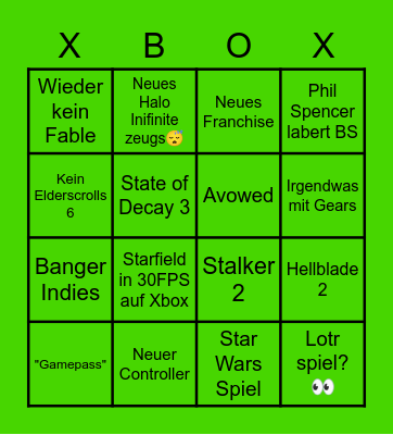 Xbox Showcase Bingo Card