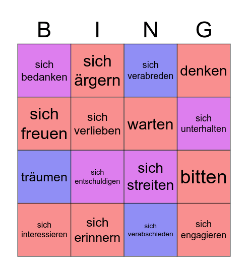 Verben mit Präpositionen 1 Bingo Card