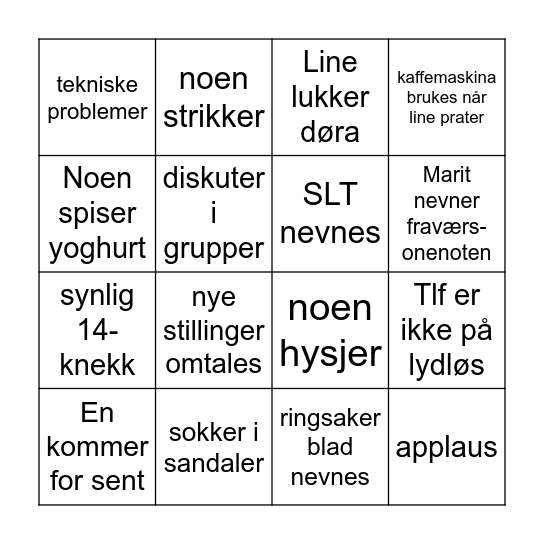 FELLESTID BINGO Card