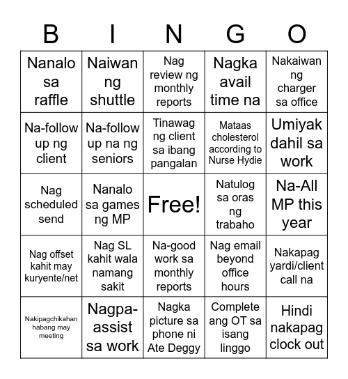 TEAM BONDING Bingo Card