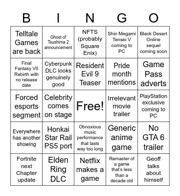 Summer Games Fest Bingo Card