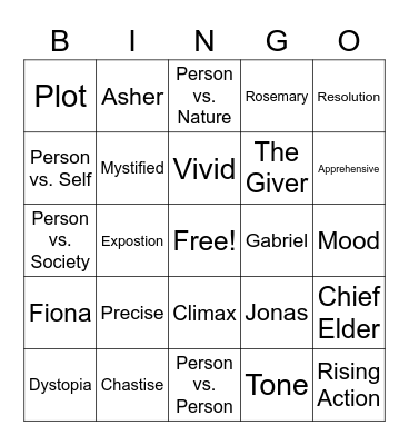 The Giver Bingo Card