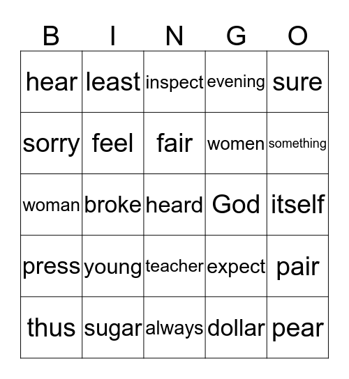 Spelling Lesson 30 Bingo Card