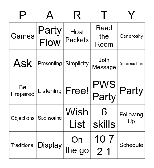 Party With A Purpose Recap Bingo Card