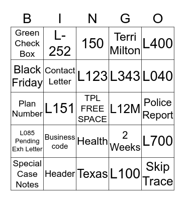 TPL BINGO! Bingo Card