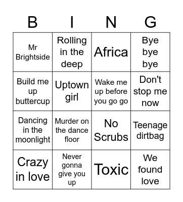 Musical bingo Card