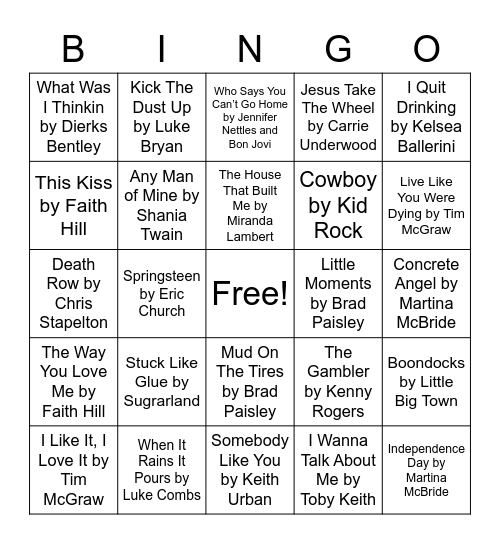 Country Bingo Card