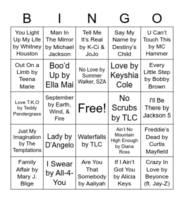 R&B Bingo Card