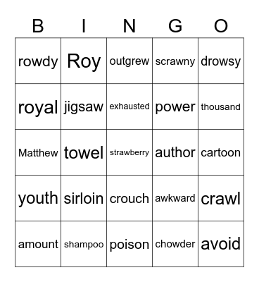 Book 9 - Diphthongs Bingo Card