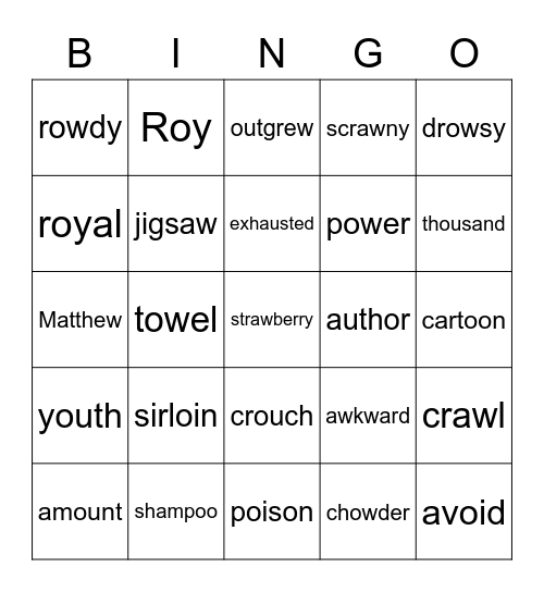 Book 9 - Diphthongs Bingo Card