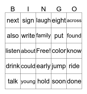 3rd Grade Bingo Card