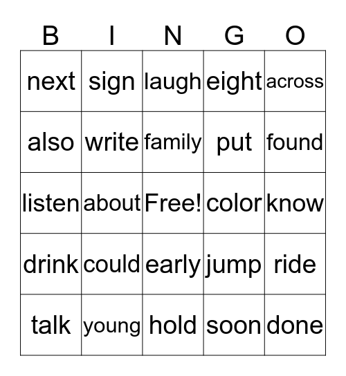 3rd Grade Bingo Card