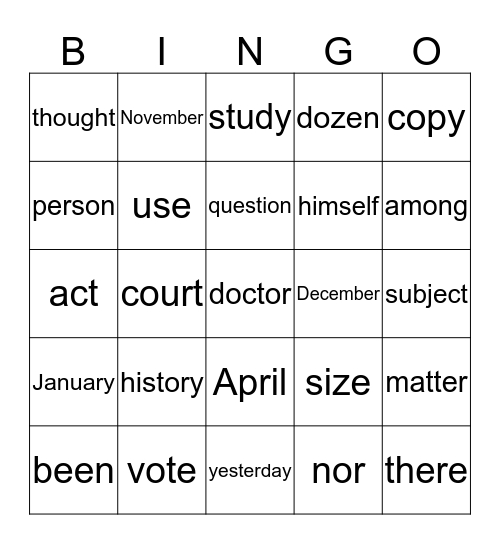 Spelling Lesson 31 Bingo Card