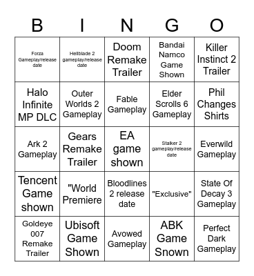 Xbox+Bethesda Showcase 2023 Bingo Card