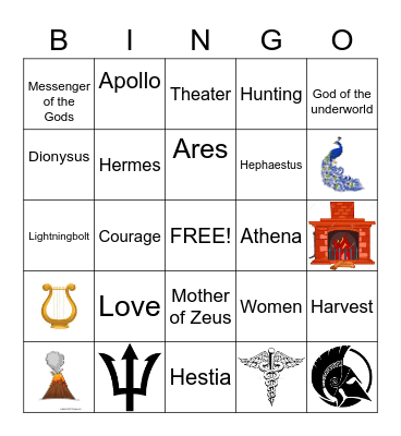 Greek Gods Bingo Card