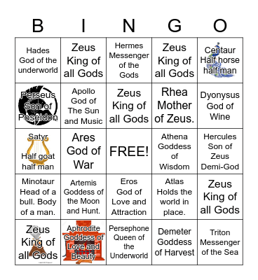 Greek Gods Bingo Card