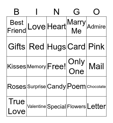 Valentine's Bingo  Bingo Card