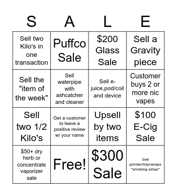 High Life Sales Bingo! Bingo Card