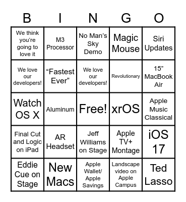 WWDC 2023 Bingo Card