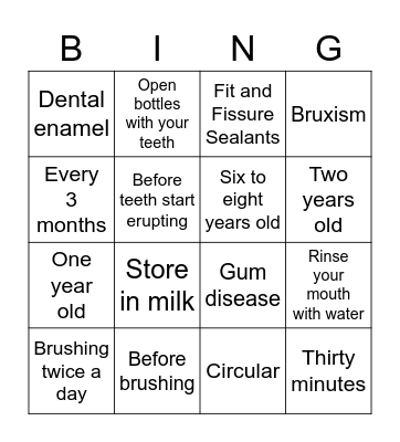 Dental Bingo Card
