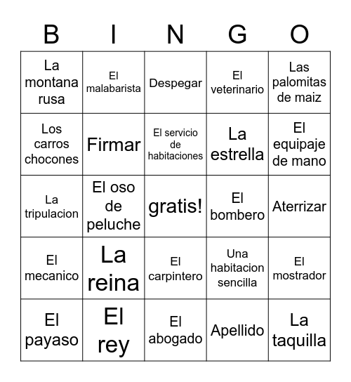 Espanol 2 Examen Final Bingo Card