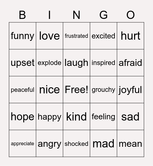 Emotions Bingo Card