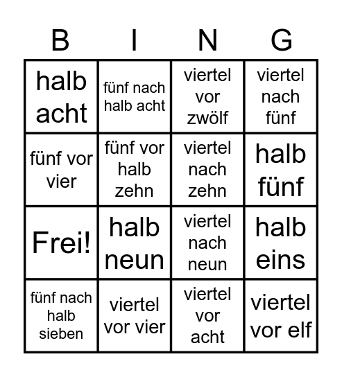 die Uhrzeiten Bingo Card