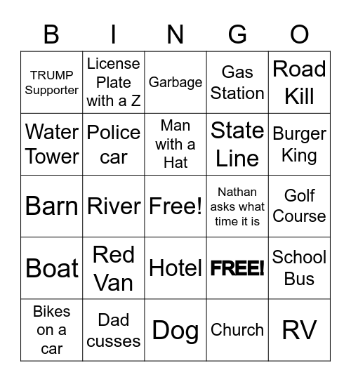 ROAD TRIP!!! Bingo Card