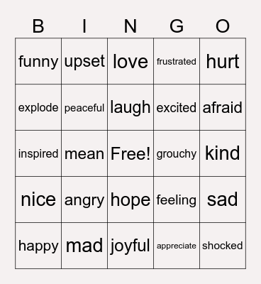 Emotions Bingo Card