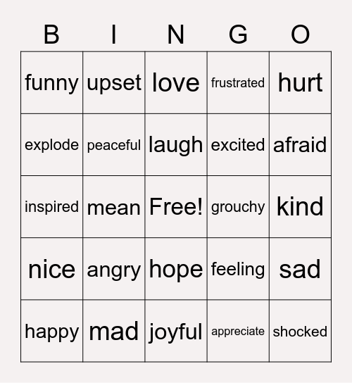 Emotions Bingo Card
