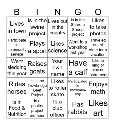 4-H  FSQA  Bingo Card
