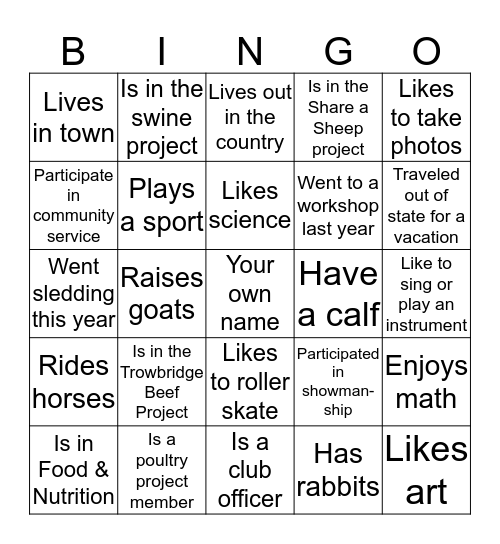 4-H  FSQA  Bingo Card