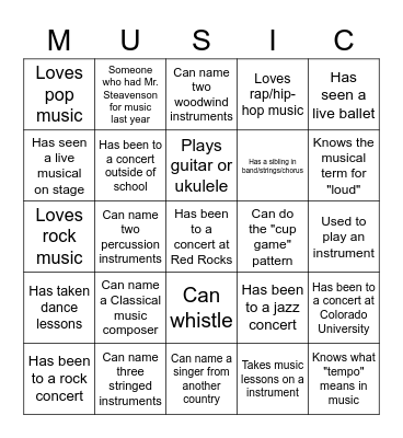 Getting to Know You - Music Edition Bingo Card