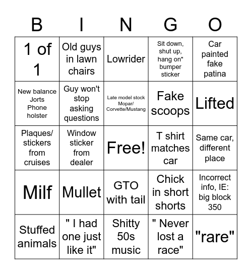 Car Show Bingo Card