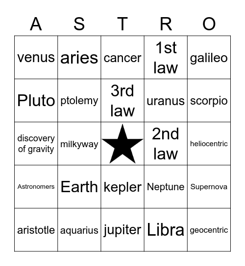 space bingo! Bingo Card