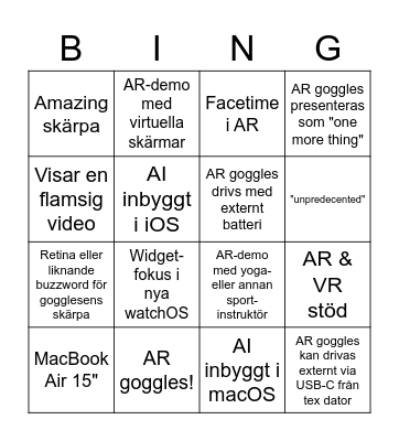 WWDC 2023 Bingo Card