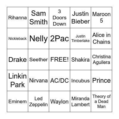 Name the Artist - Family Faves! Bingo Card