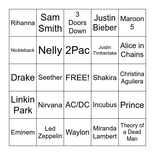 Name the Artist - Family Faves! Bingo Card