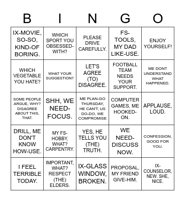 ASL 1 UNIT 8 GRAMMAR, PART III Bingo Card