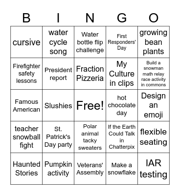 3rd grade Reflect Bingo Card