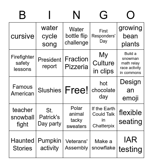 3rd grade Reflect Bingo Card