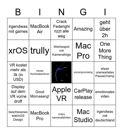 Apple WWDC 2023 (German) Bingo Card