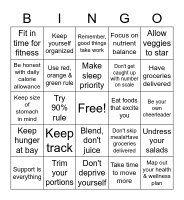 25 Ways to Lose Weight Bingo Card